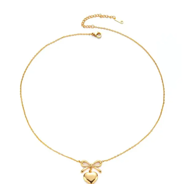 Wholesale Jewelry Vacation Simple Style Heart Shape Bow Knot Titanium Steel Plating Pendant Necklace Cable Chain