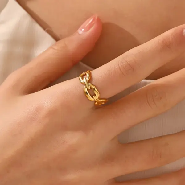 oly-dd40d2e8775ef849446f2952829adfc6 Wholesale PVD Coated 18K Gold Plated Geometric 304 Stainless Steel Classic Style Waterproof Non Tarnish Open Ring