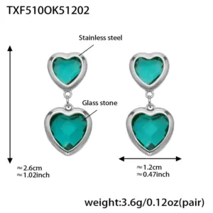 TXF510-Light Green Faceted Stone Steel Color Earrings