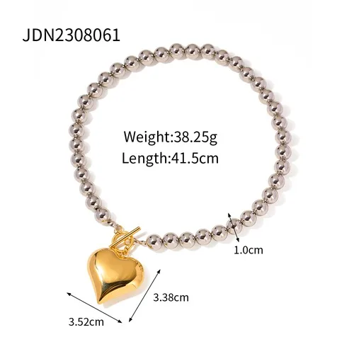 Wholesale PVD Coated Real Gold Plated Heart Shape Stainless Steel IG Style Exaggerated Waterproof Non Tarnish 304 Stainless Steel Necklace