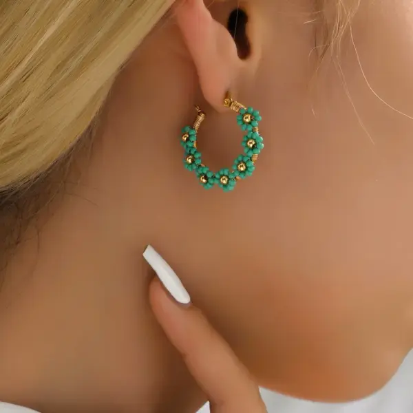 Wholesale 1 Pair Vacation Flower Plating 201 Stainless Steel Plastic 18K Gold Plated Hoop Earrings