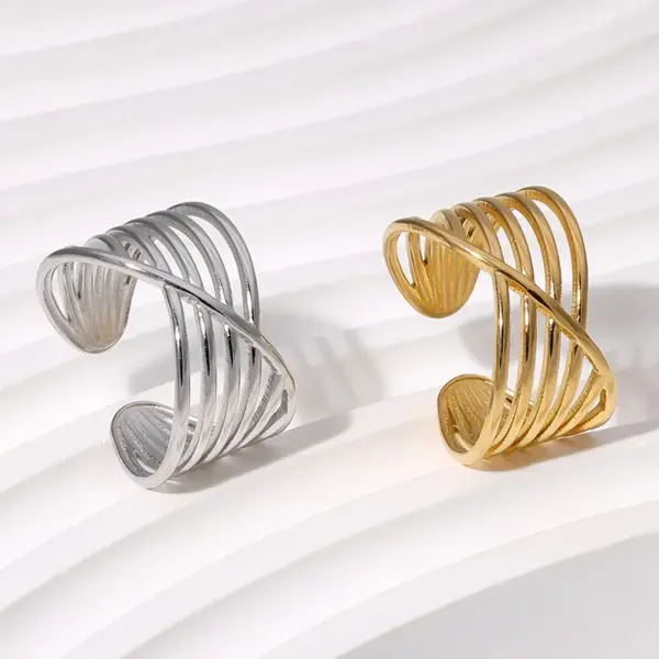 Wholesale PVD Coated Real Gold Plated 18K Gold Geometric 304 Stainless Steel Basic Waterproof Non Tarnish Open Rings