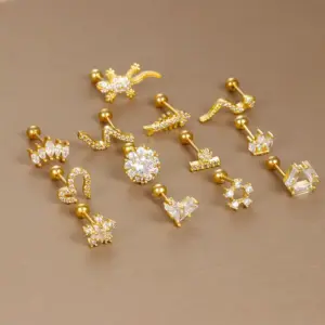 Wholesale 1 Piece Simple Style Heart Shape Crown Snake Plating Inlay Stainless Steel Zircon Cartilage Earrings