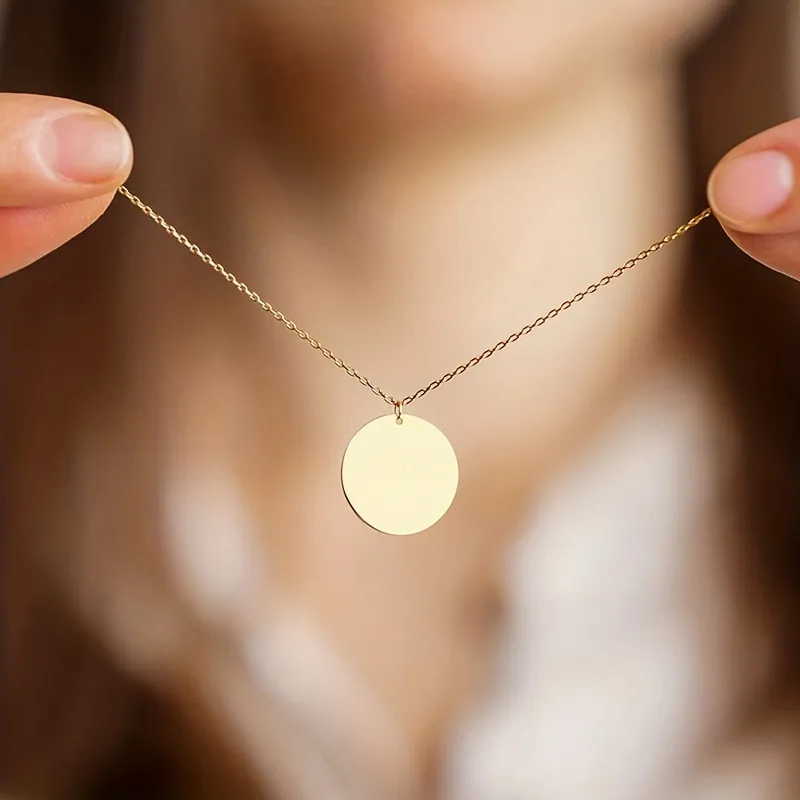 Wholesale 304 Stainless Steel Round Ion Plating (IP) 18K Real Gold Plated Elegant Waterproof Non Tarnish Cable Chain Gold Sier Pendant Necklace