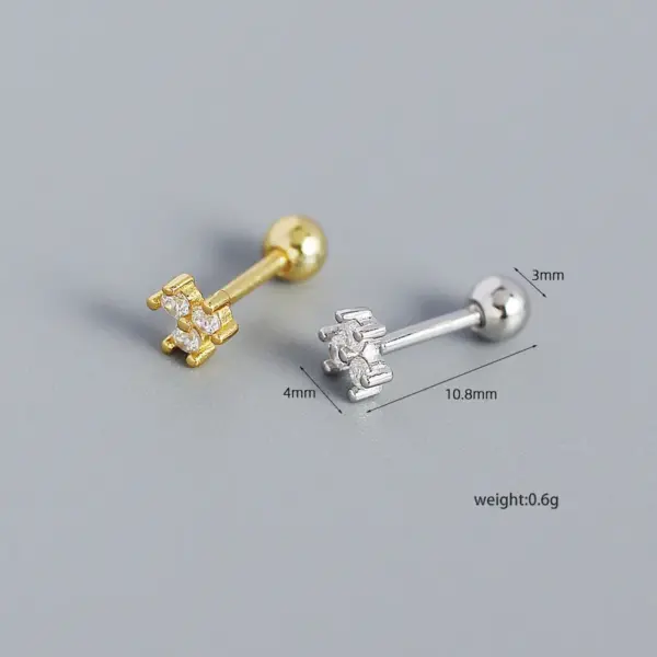 1 Pair 925 Sterling Silver Zircon Geometric Ear Studs