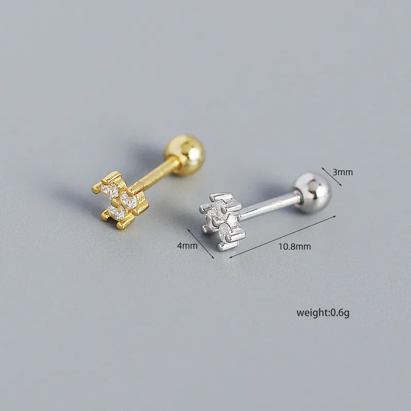 Wholesale 925 Sterling Silver Zircon Geometric Ear Studs for Women 18K Gold Plated