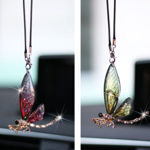 Wholesale transparent wings metal dragonfly decorative car pendant car rearview mirror pendant