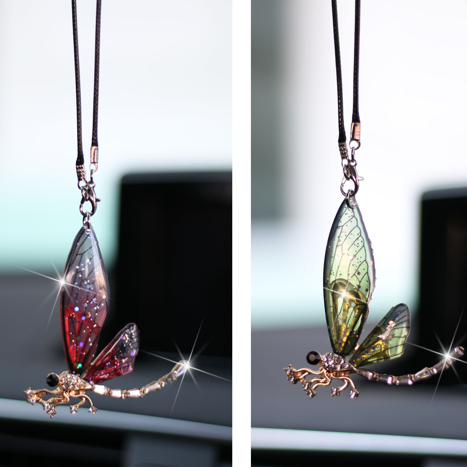Wholesale transparent wings metal agoy decorative car pendant car rearview mirror pendant