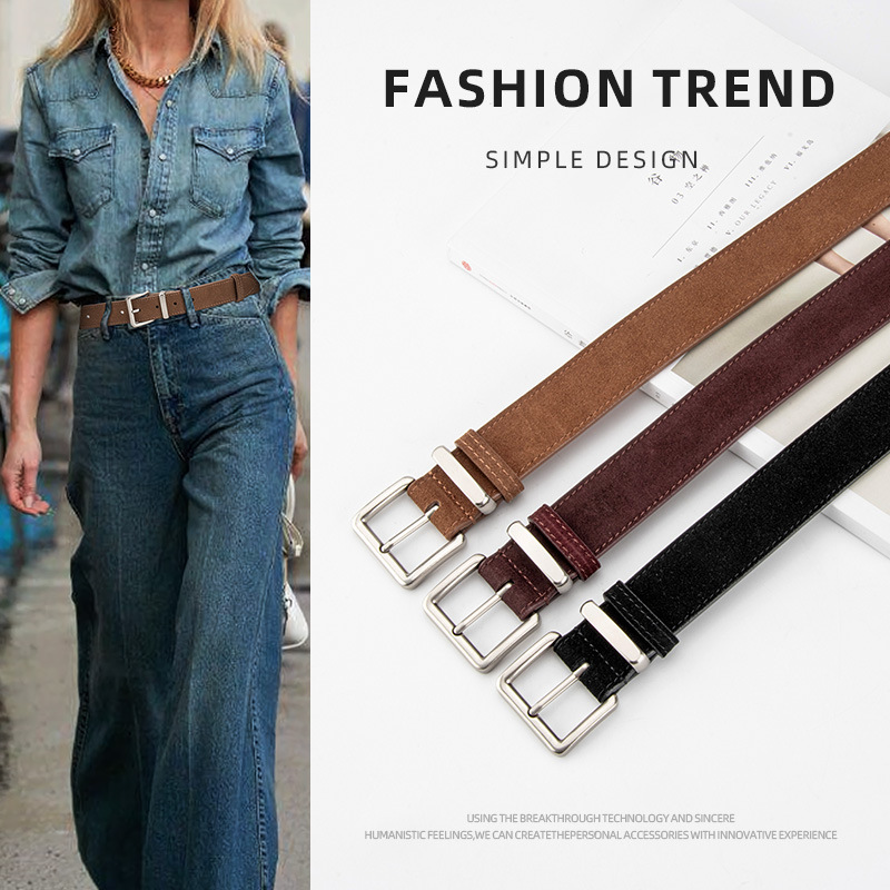 Wholesale women's vintage genuine leather nubuck suede belt