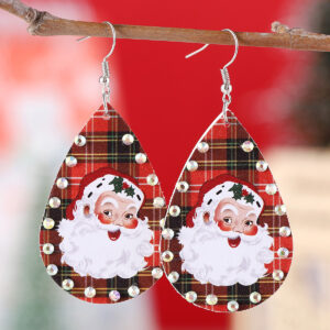 Wholesale Christmas Santa Claus Checkered Rhinestone Pendant Earrings