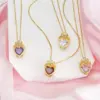 Wholesale Titanium Steel Copper Inlay Heart Shape Crown Zircon Pendant Necklace