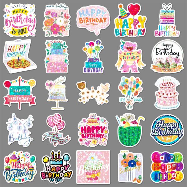 Wholesale 50 Glitter Laser Happy Birthday Stickers