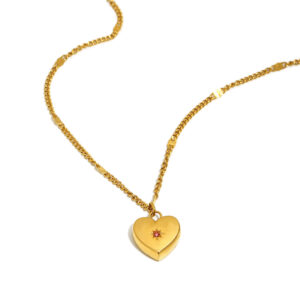 Mini zircon heart-shaped floral necklace - gold - July