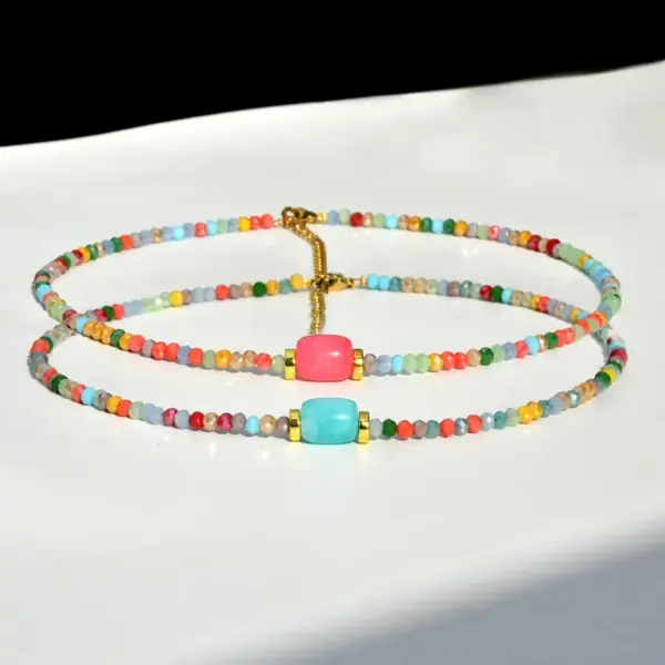Wholesale Artificial Crystal Colorful Casual Vacation Waterproof Non Tarnish Beaded Handmade Colour Necklace