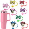 Wholesale Bow Straw Set Straw Cap Silicone Dust Plug Cute Anime Party Straw Decorative in stock