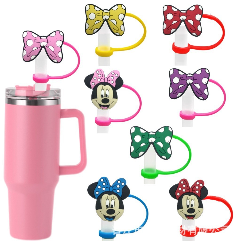 Wholesale Bow Straw Set Straw Cap Silicone Dust Plug Cute Anime Party Straw Decorative in stock