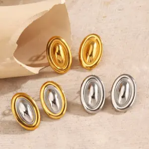 Wholesale Ion Plating (IP) 18K Gold Plated Oval 304 Stainless Steel Elegant Glam Hip-Hop Waterproof Non Tarnish Ear Studs