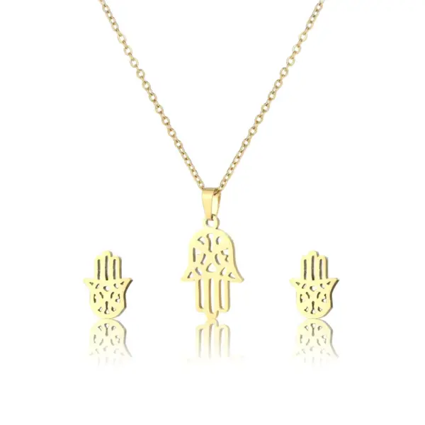 Wholesale European And American Couple Necklace Stainless Steel Simple Hollow Palm Necklace Earring Set