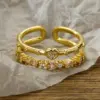 Wholesale Modern Style Sweet Heart Shape Copper Plating Inlay Zircon 18k Gold Plated Open Ring
