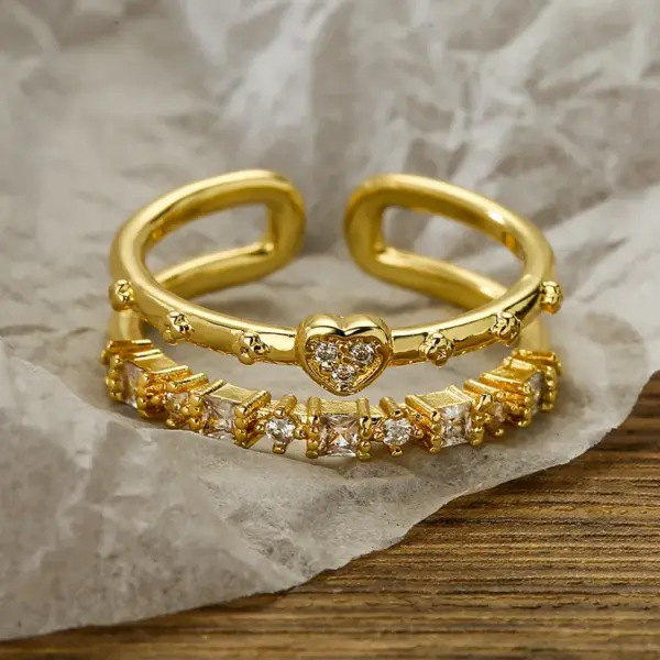 Wholesale Modern Style Sweet Heart Shape Copper Plating Inlay Zircon 18k Gold Plated Open Ring