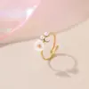 Wholesale Elegant Pearl Flower Stainless Steel Open Ring Gold Plated Adjustable Band Casual Holiday Jewelry Accessory For Women