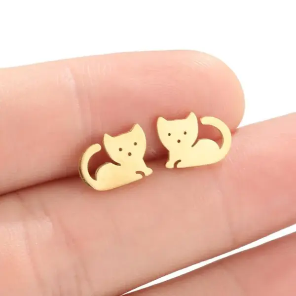 PVD Coated Real Gold Plated Cat Stainless Steel Cute Waterproof Non Tarnish Ear Studs