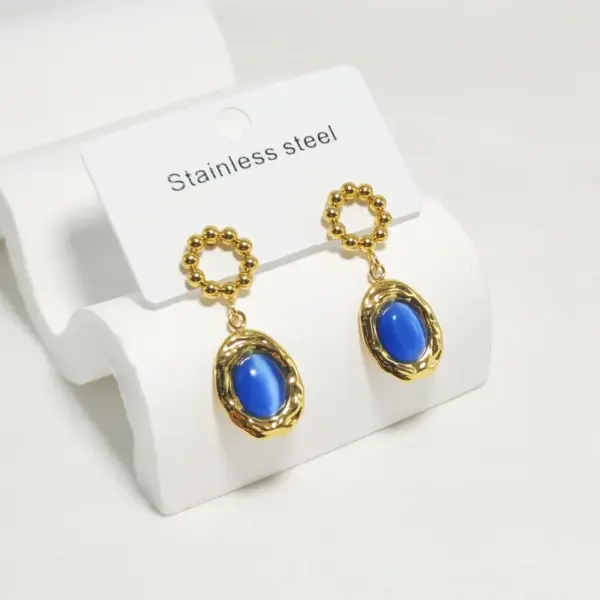 Wholesale 304 Stainless Steel Oval Electroplating Golden Plated Elegant Commute Waterproof Non Tarnish Gold Drop Earrings