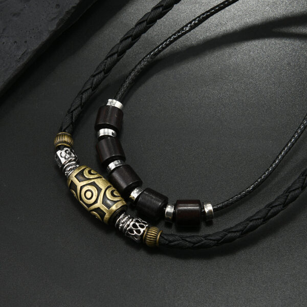 Wholesale Cross-Border Bracelet Necklace Punk Style Retro Personality Trendy Men's Braided Wax Rope Antique Dzi Bead Pendant Clavicle Chain Necklace