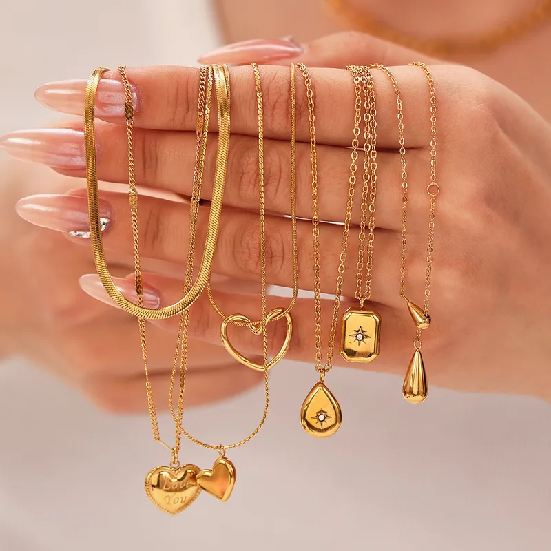 Wholesale PVD Coated 18K Gold Real Gold Plated Water Droplets Heart Shape 304 Stainless Steel Simple Style Waterproof Non Tarnish 304 Stainless Steel