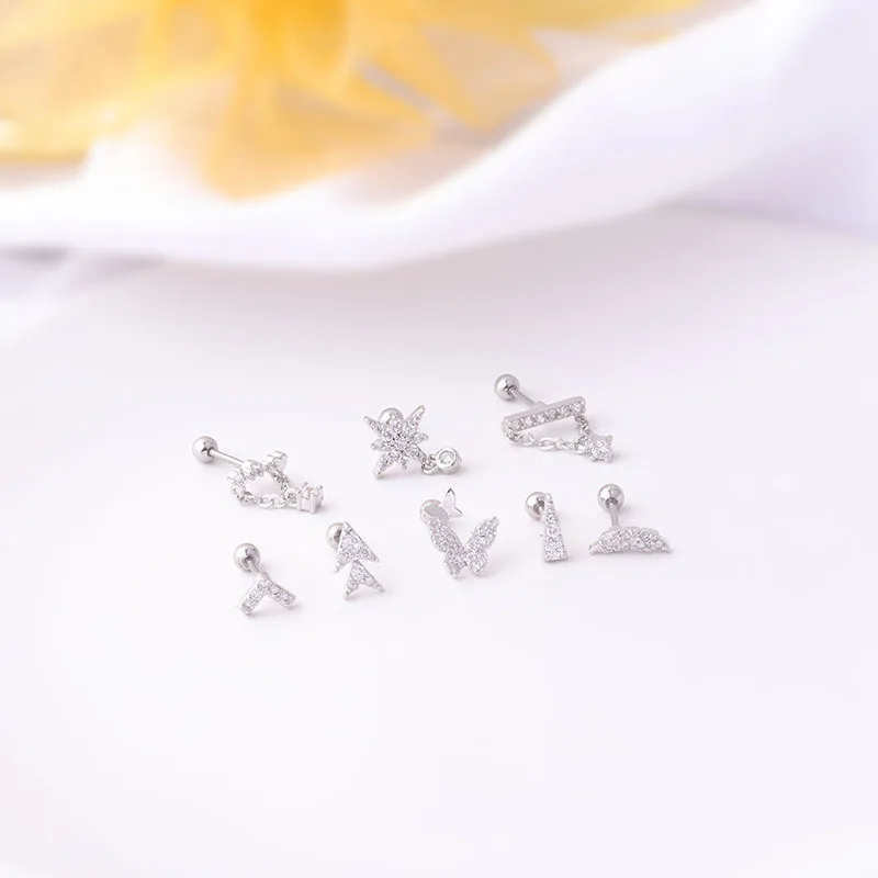 Wholesale 316L Stainless Steel Copper Ear Cartilage Rings & Studs Geometric Waterproof Non Tarnish Surgical Steel Women'S