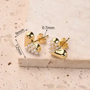 Semi-Gloss Gold Half Pearl Hearth-Shaped Earrings (Gold) / 1 Pair/Package