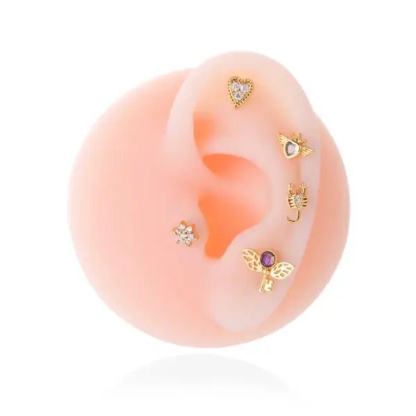 Wholesale 1 Piece 316L Stainless Steel Copper Zircon Ear Cartilage Rings & Studs Heart Shape Wings Flower Waterproof Non Tarnish Surgical Steel Women's