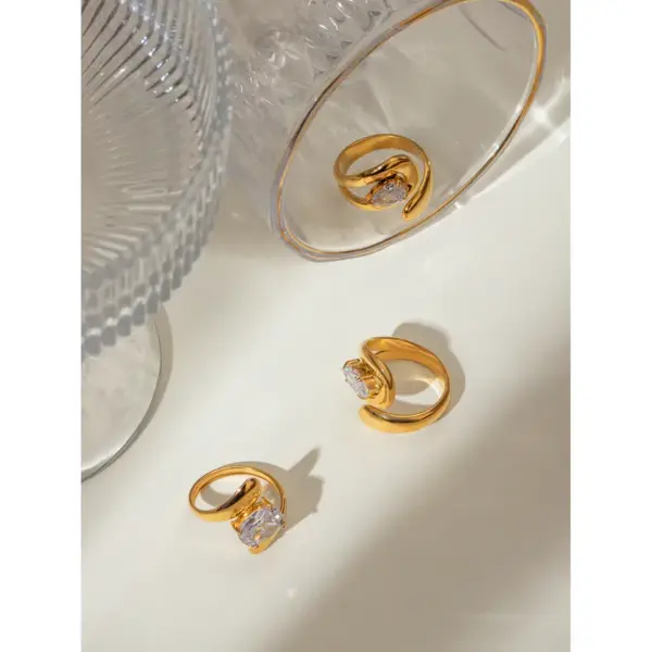 Wholesale 304 Stainless Steel Geometric Square PVD Coated Zircon 18K Real Gold Plated Real Gold Plated IG Style Waterproof Non Tarnish Inlay Gold Open Rings Rings