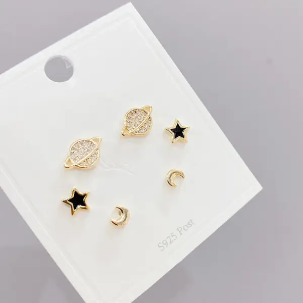 Wholesale Fashion Star Copper Ear Studs Plating Inlay Zircon Copper Earrings 3 Pairs