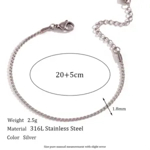 1.8mm S Chain-Steel Anklet-20cm+5cm