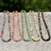 Vacation Bohemian Color Block 316 Stainless Steel Natural Stone Electroplated Beaded Chain Necklace In Bulk