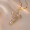 Wholesale Jewelry Shiny Cross Titanium Steel Zircon Inlay Pendant Necklace Cable Chain