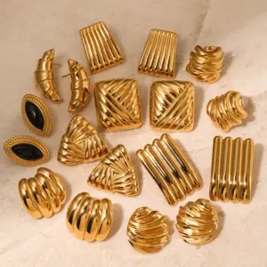Wholesale PVD Coated Real Gold Plated Solid Color 304 Stainless Steel Retro Waterproof Non Tarnish Ear Studs