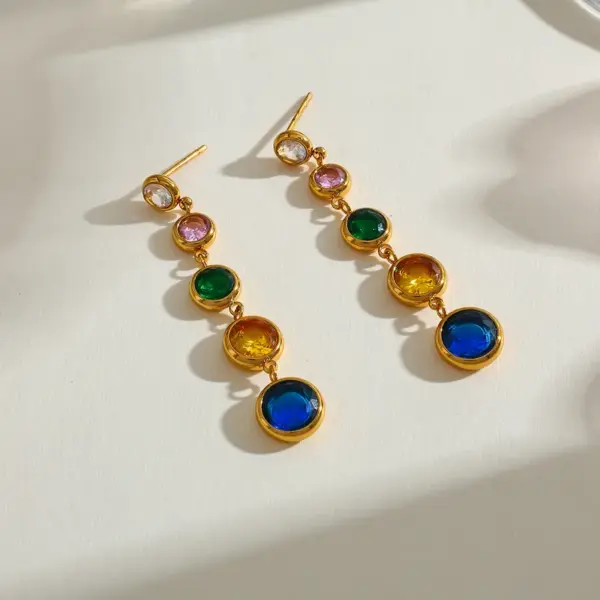 Wholesale Stainless Steel 18K Gold Plated Necklace And Earring Set With Multiple Pendants And Embedded Zirconia Stones For Women