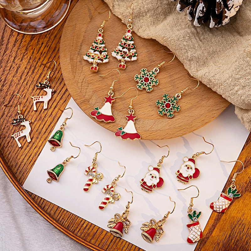 Wholesale Candy Cane Bell Elk Earrings