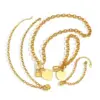 304 Stainless Steel Women's Fashion Punk Round Cross Chain Heart Lock Bracelet + Necklace Jewelry Set 18K Gold Plated