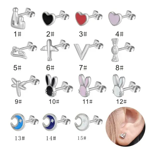 Wholesale 1 Pair Casual Basic Geometric Moon Heart Shape Titanium Steel Ear Studs