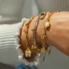 Wholesale 18K Gold Plated 304 Stainless Steel Vacuum Electroplating (In Furnace) Zircon Geometric Star Mixed Color (Jewelry Metal Contrast Color) Oil Drop Side Chain Cable Chain/Cross Chain/O Chain Bracelet For Women
