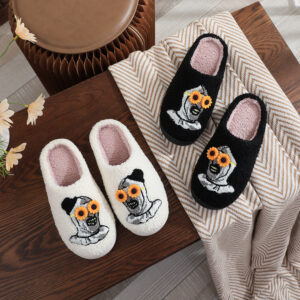 oly-dddabf49fa395ecd096485b392f8ea5a Wholesale Halloween Christmas Horror Night Horror Clown Embroidered Cotton Slippers Men's and Women's Autumn and Winter Plaid Wool Slippers Cross-Border