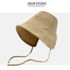 Cotton and linen straw sun hat-oat color / 55-60cm