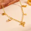 304 Stainless Steel Star Bow Knot Shell PVD Coated Pearl 18K Real Gold Plated Cute Sweet Waterproof Non Tarnish Hollow Out Inlay Cuban Link Chain Snake Chain Gold Pendant Necklace