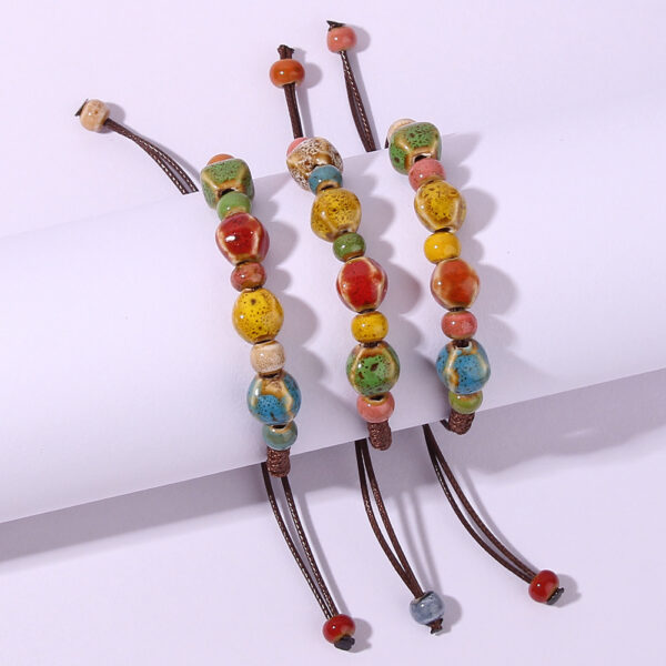 Wholesale W851 Minority Style Color Ceramic Bead Bracelet Yunnan Tourism Commemorative Hand-woven Beaded Hand Jewelry for Women