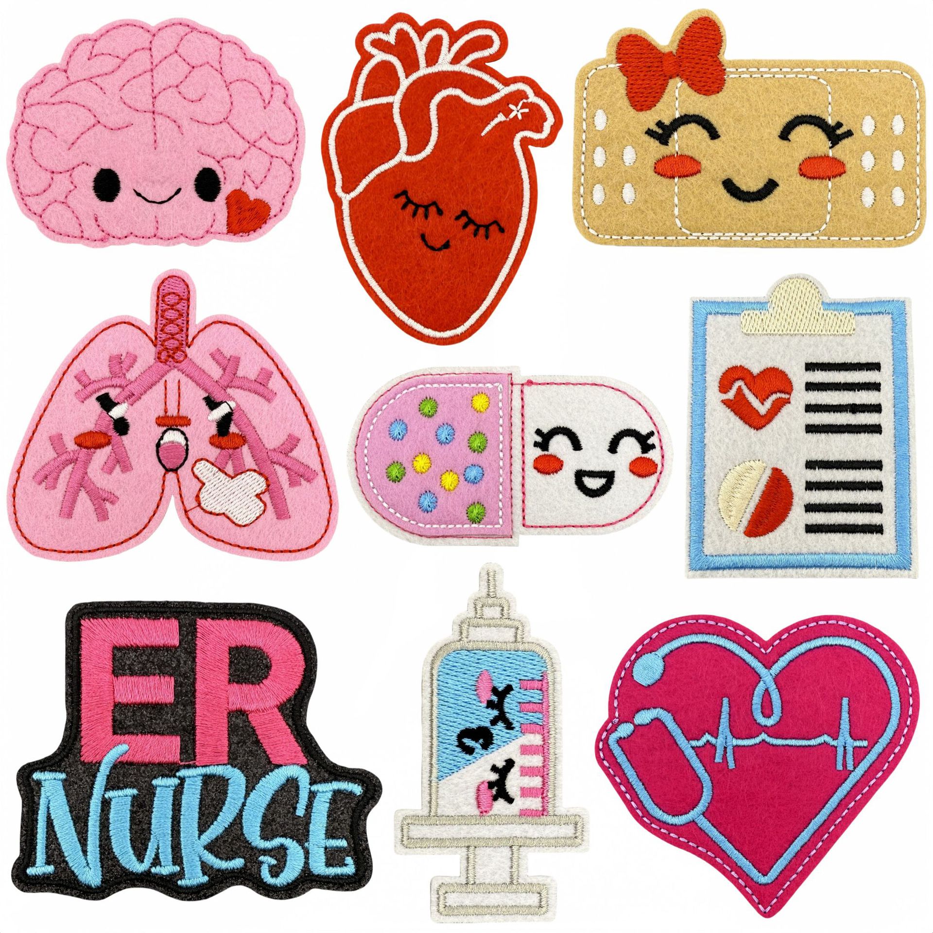 Wholesale Cute Cartoon Medical Care Embroider Cloth Patch Heart and Lung Aessories Patch Patch Ready-Made Computer Embroidered Ironing Patch
