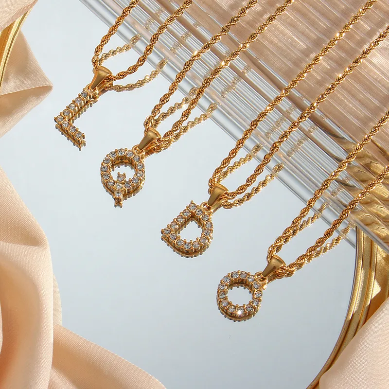 Wholesale PVD Coated Real Gold Plated 18K Gold Letter 304 Stainless Steel Fashion Waterproof Non Tarnish 304 Stainless Steel Pendant Necklace