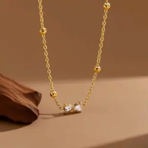 X0224-Diamond Bow Necklace- Gold